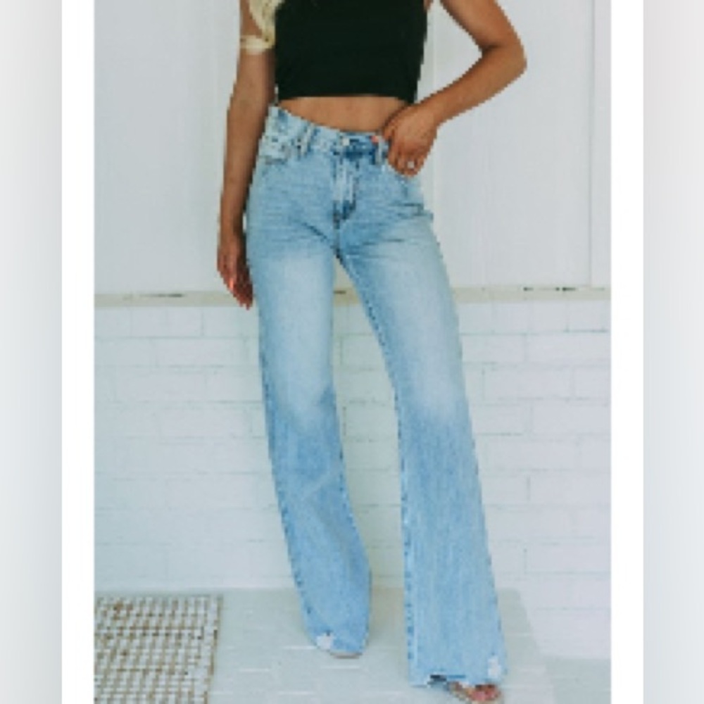 High-Waisted Blue Wide Leg Jeans